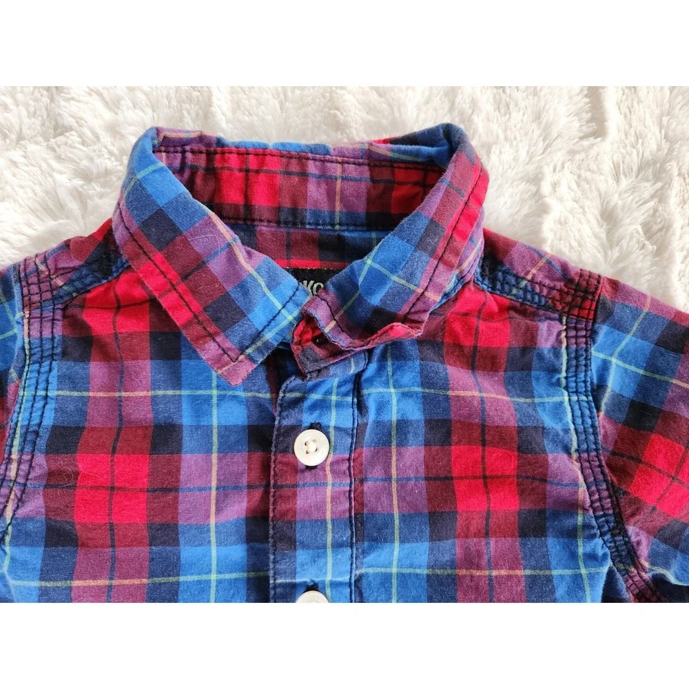 Osh Kosh B'Gosh Infant Boy's Size‎ 12M Long Sleeve Blue Plaid Bodysuit Shirt